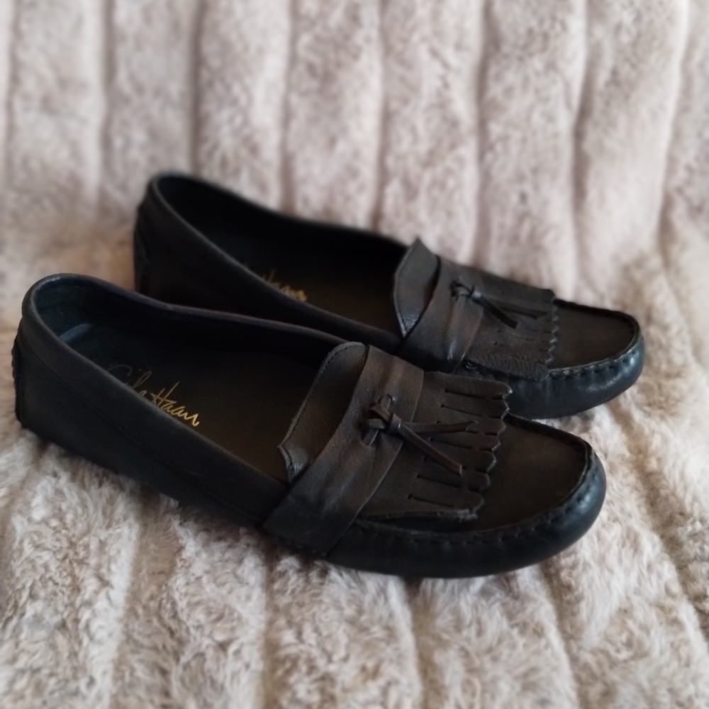 Cole Haan Black Leather Tassel Loafers Women’s 8B Classic Fringe Slip-On Flats
